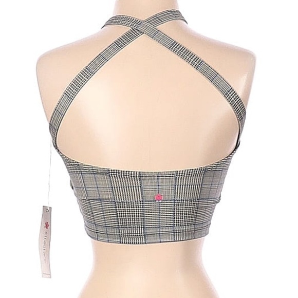 NWT KiraGrace Grace Yoga Halter Crop Top Spring Plaid Size Small - Picture 3 of 14
